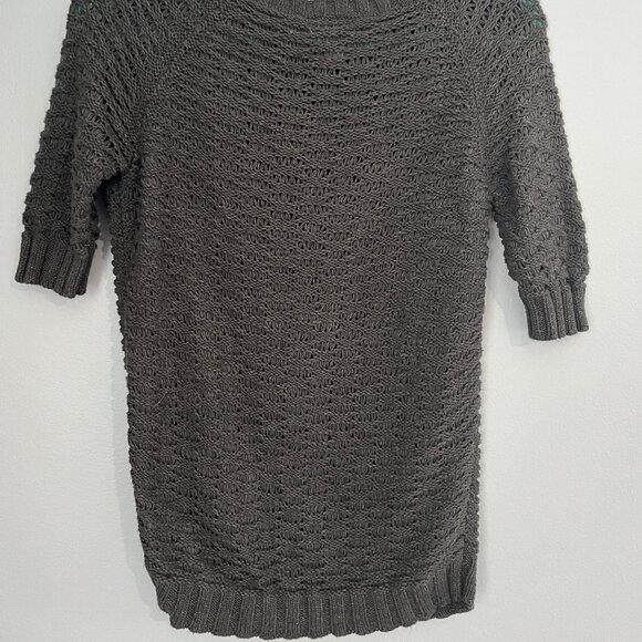 Loft grey open weave round neck zipper crochet medium sweater - Picture 2 of 3